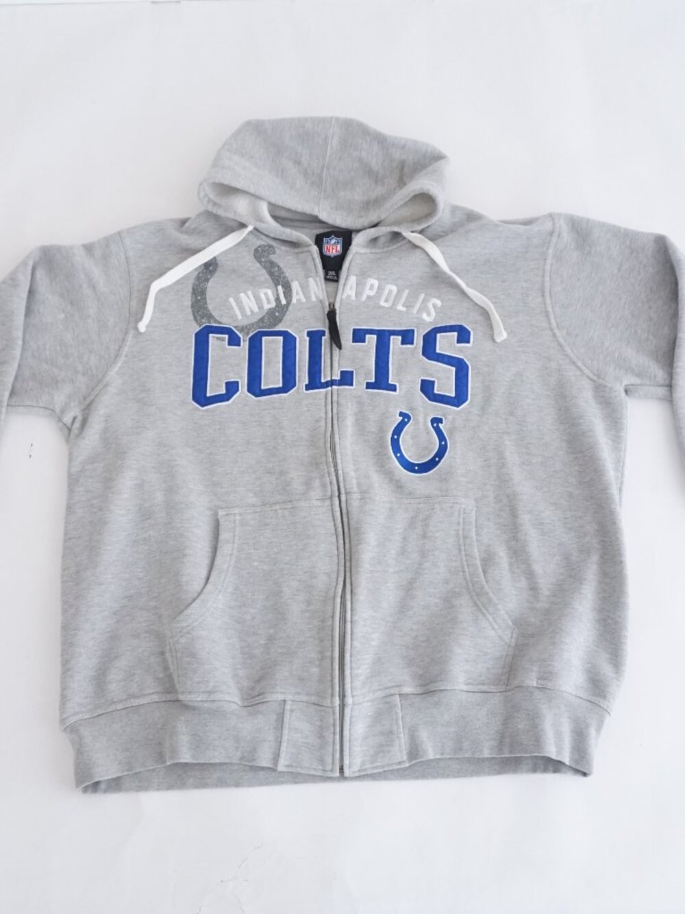 NFL Grey Indianapolis Colts Spellout Football Zip Hooded Cotton Sweatshirt 3XL